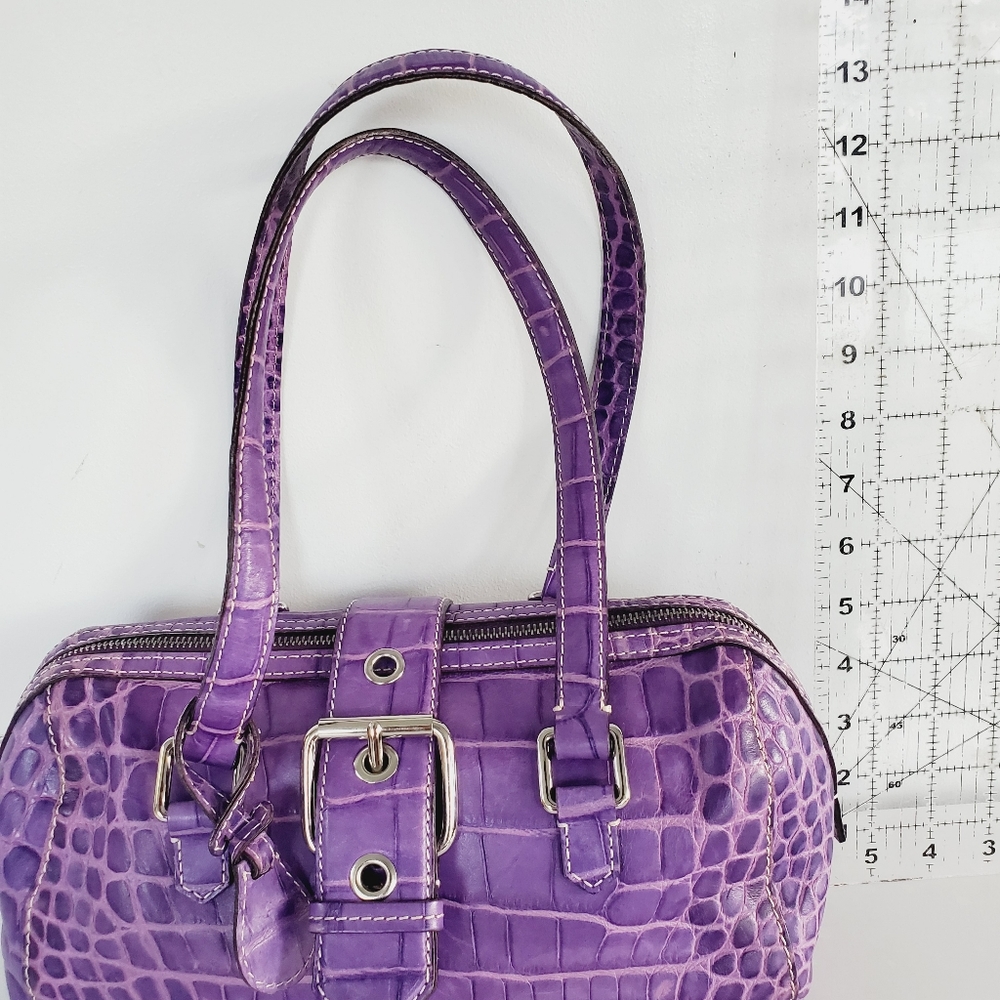 Dooney & Bourke Nile Collection Bowler Croc Leather Embossed Barrel Bowling Bag - Picture 5 of 15